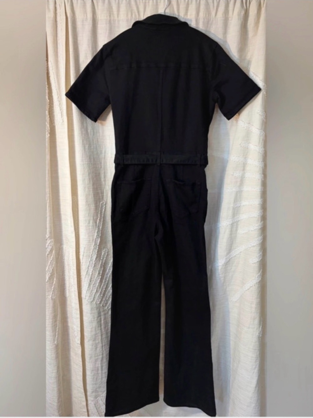 Frame Premium Black Denim Short-Sleeve Utility Jumpsuit Sz S Edgy Chic Minimal - Picture 4 of 8